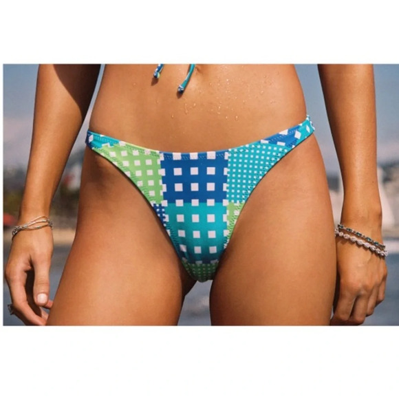 NWT Vanessa Mooney Arabella bikini bottom patchwork‎ green blue L - Picture 2 of 9